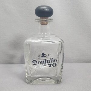 Don Julio 70 Cristalino Tequila Bottle Clear Glass Empty 750mL with Cork 7.5in